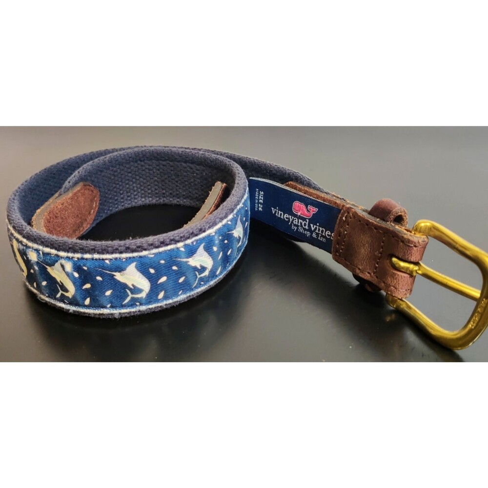 Vineyard Vines Swordfish Canvas and Leather Tipped Teen belt Size 26 Pre Owned